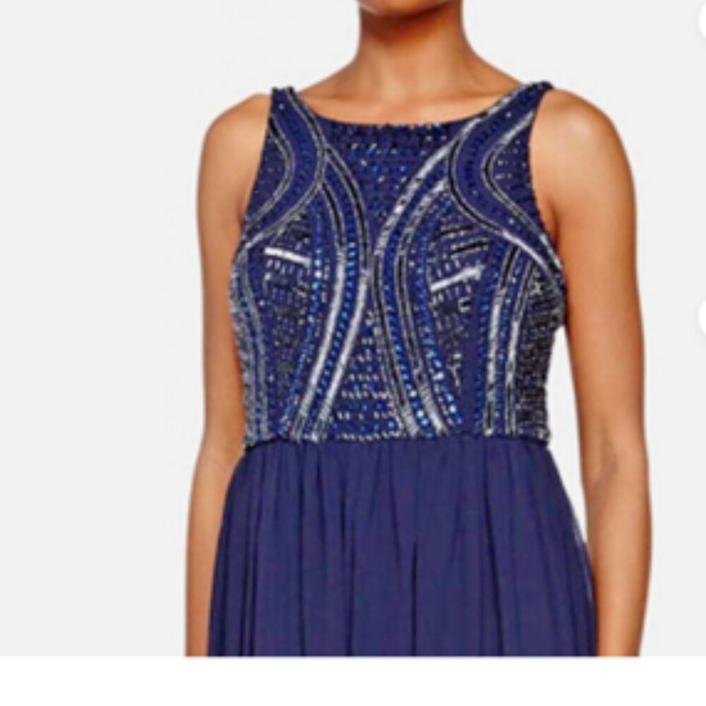 AIDAN MATTOX ~ Navy Chiffon Women’s Formal Sequined Gown